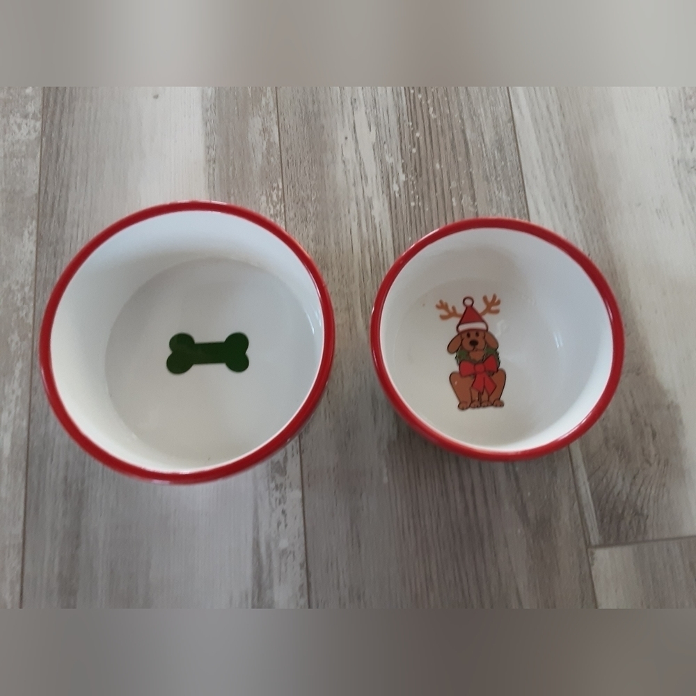 Dog Christmas food and water bowls dishes ceramic